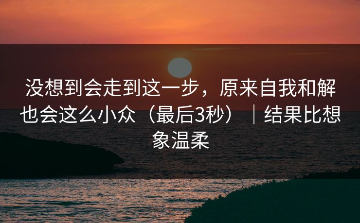 没想到会走到这一步，原来自我和解也会这么小众（最后3秒）｜结果比想象温柔